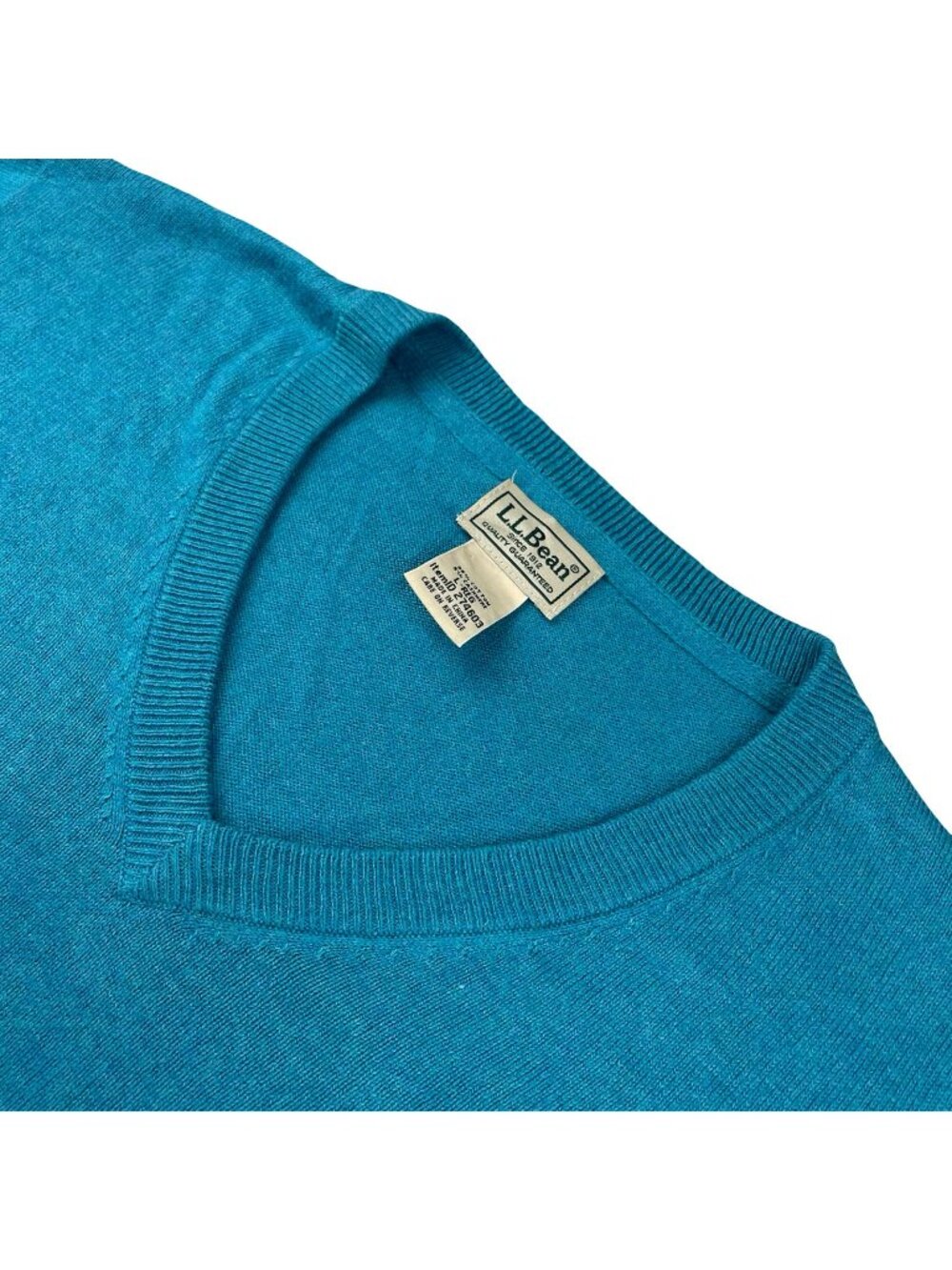 LL Bean Men’s Cotton/Cashmere V-Neck Pullover Sweater Teal Blue • Large